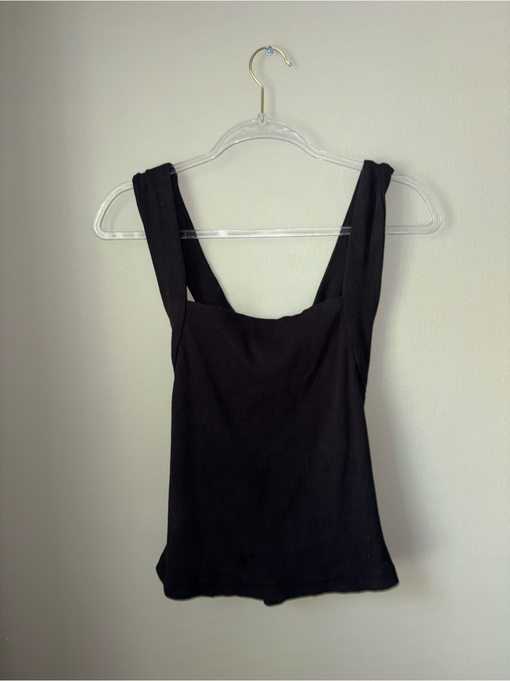 Anthropologie Black Square-Neck Ribbed Wide-Strap Tank